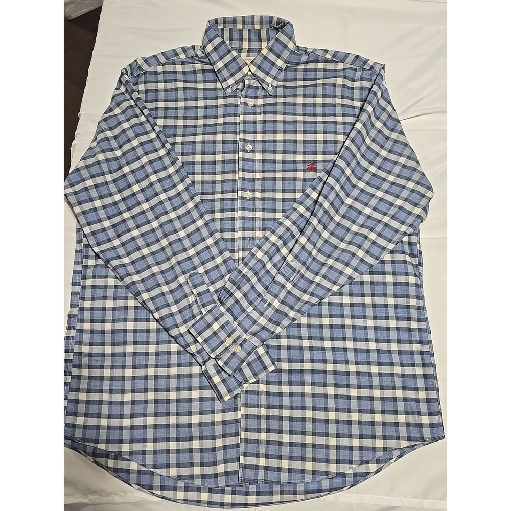 Brooks Brothers Shirt Mens L Madison‎  Blue White Plaid Button Down